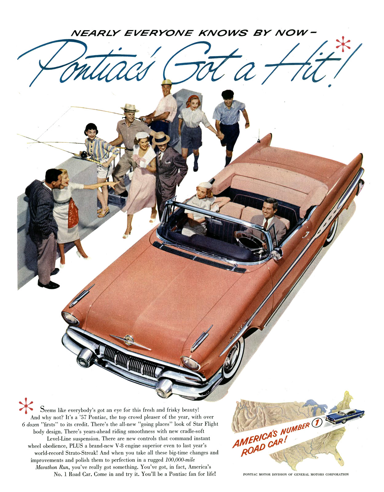 Pontiac Ad (January, 1957) - Star Chief Convertible - Nearly everyone knows by now - Pontiac's Got a Hit!