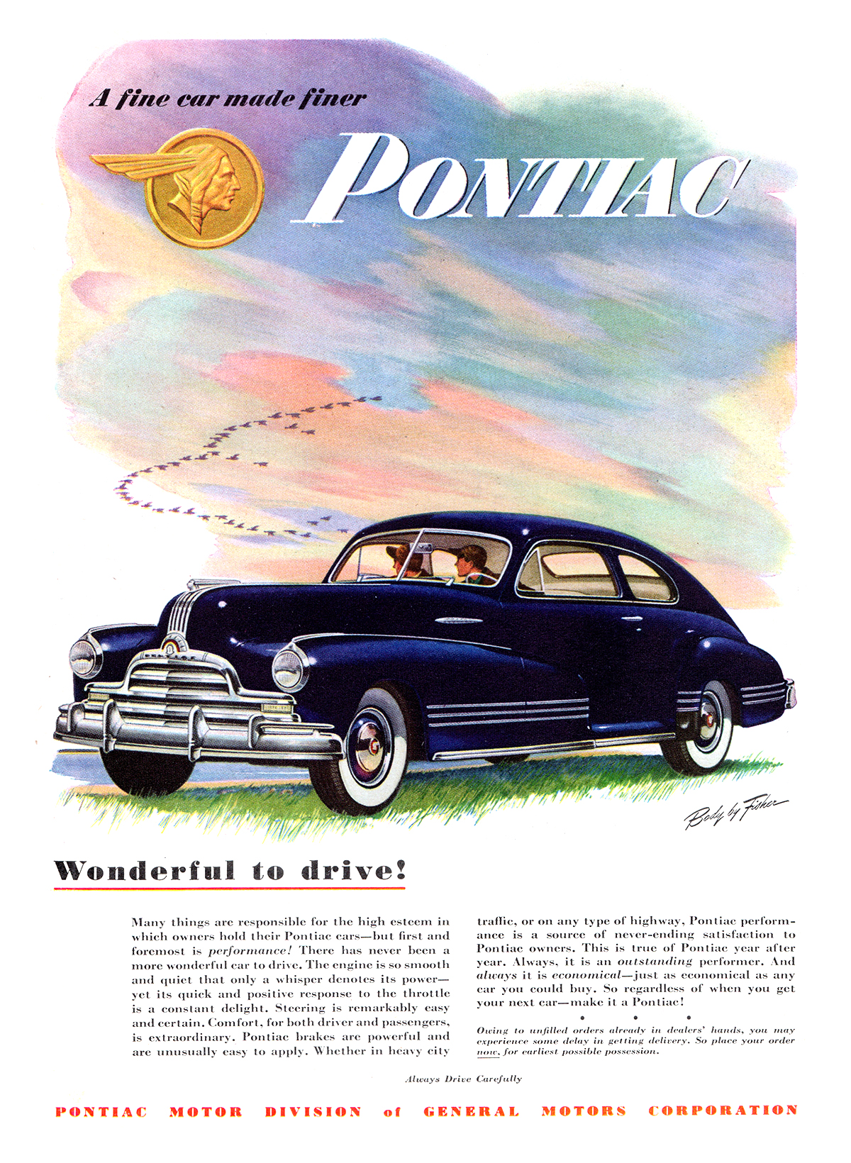 Pontiac Streamliner Sedan-Coupe Ad (November, 1947): Wonderful to drive!