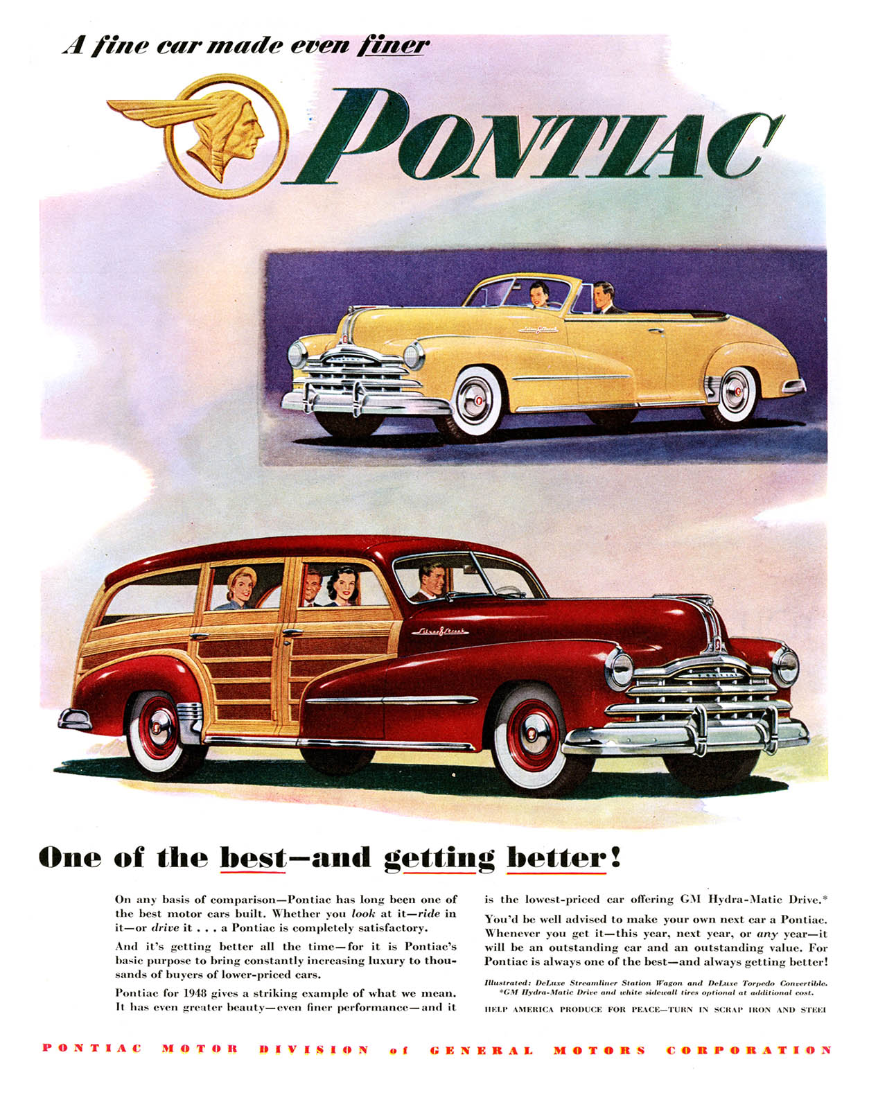 Pontiac DeLuxe Streamliner Station Wagon/DeLuxe Torpedo Convertible Ad (May, 1948): One of the best–and getting better!