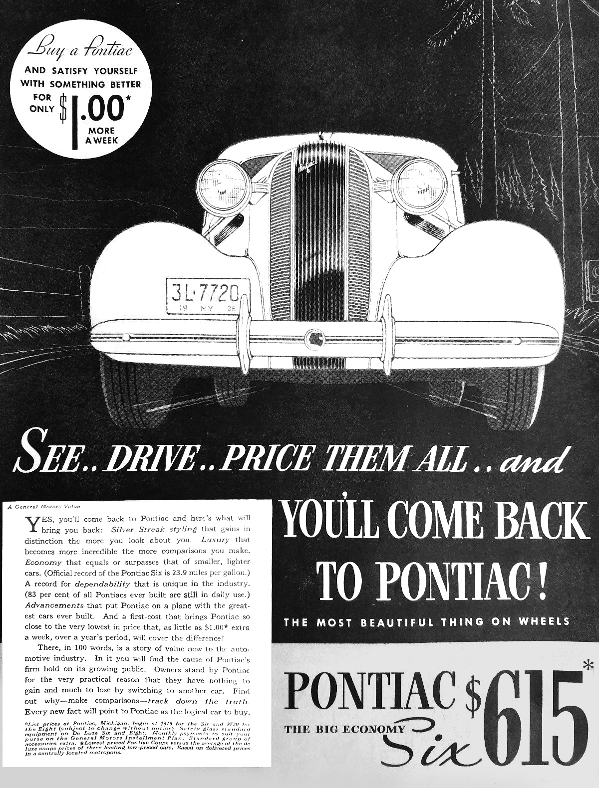 Pontiac Six Ad (June, 1936): See... Drive... Price Them All... and You'll Come Back to Pontiac!