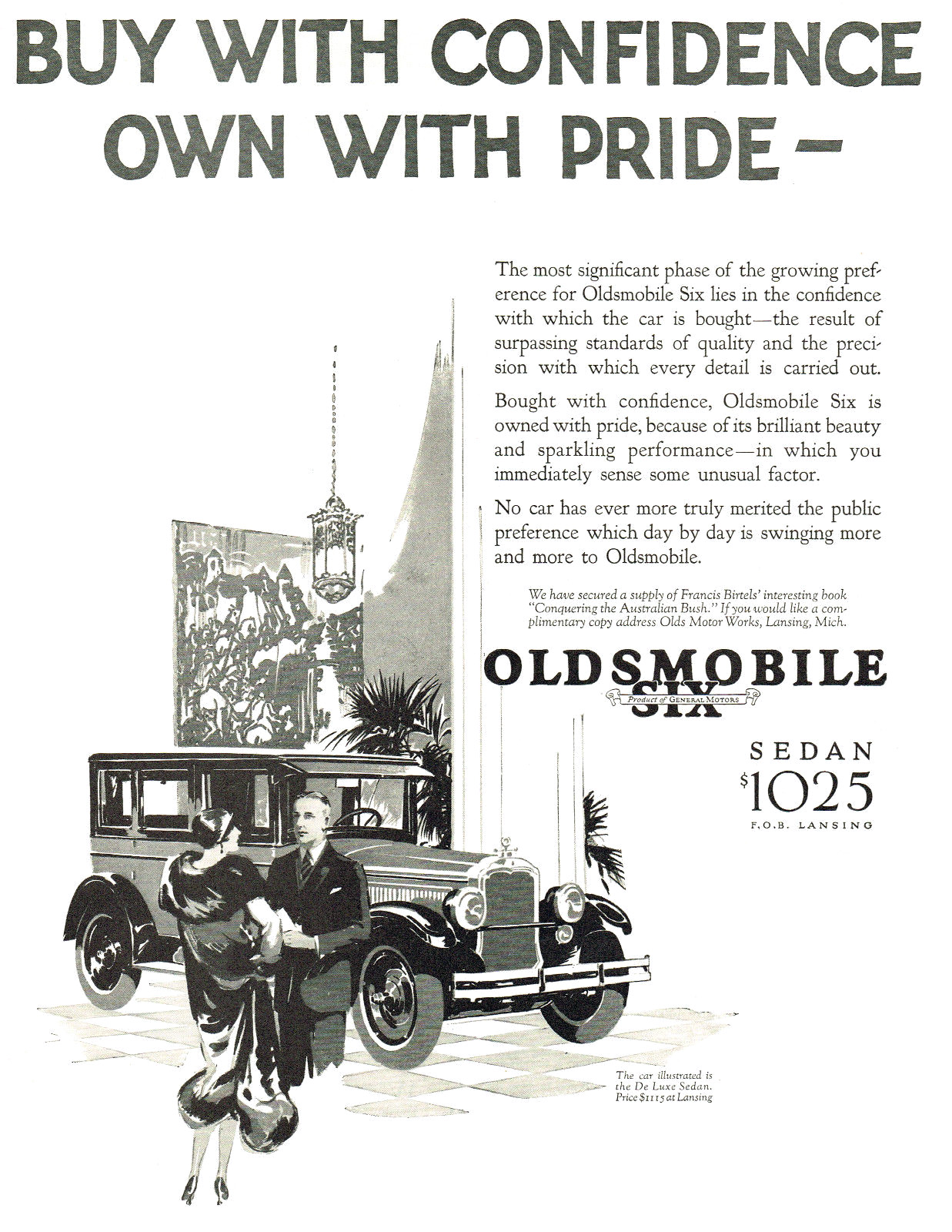 Oldsmobile Six DeLuxe Sedan Ad (May, 1926): Buy with confidence, own with pride
