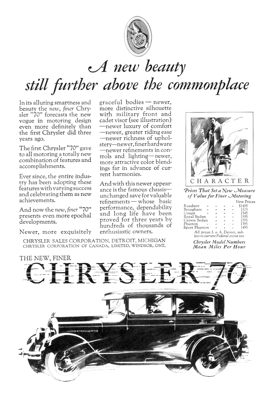 Chrysler "70" Ad (December, 1926): Character - Illustrated by Fred Cole