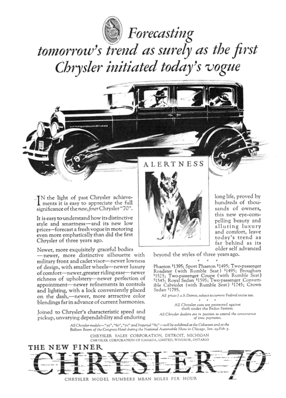 Chrysler "70" Ad (January, 1927): Alertness - Illustrated by Fred Cole