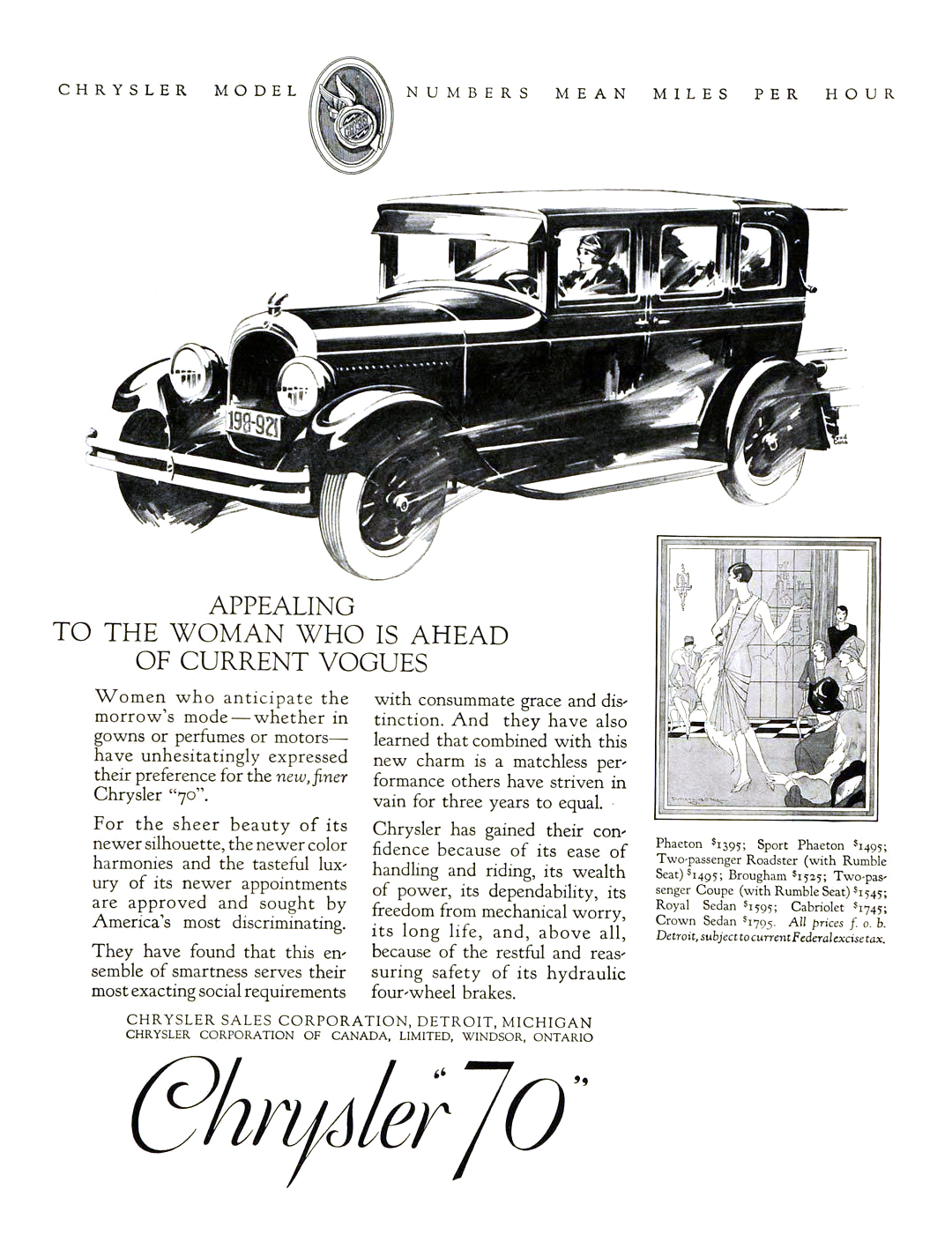 Chrysler "70" Ad (February, 1927) - Illustrated by Fred Cole and Edwin Dahlberg