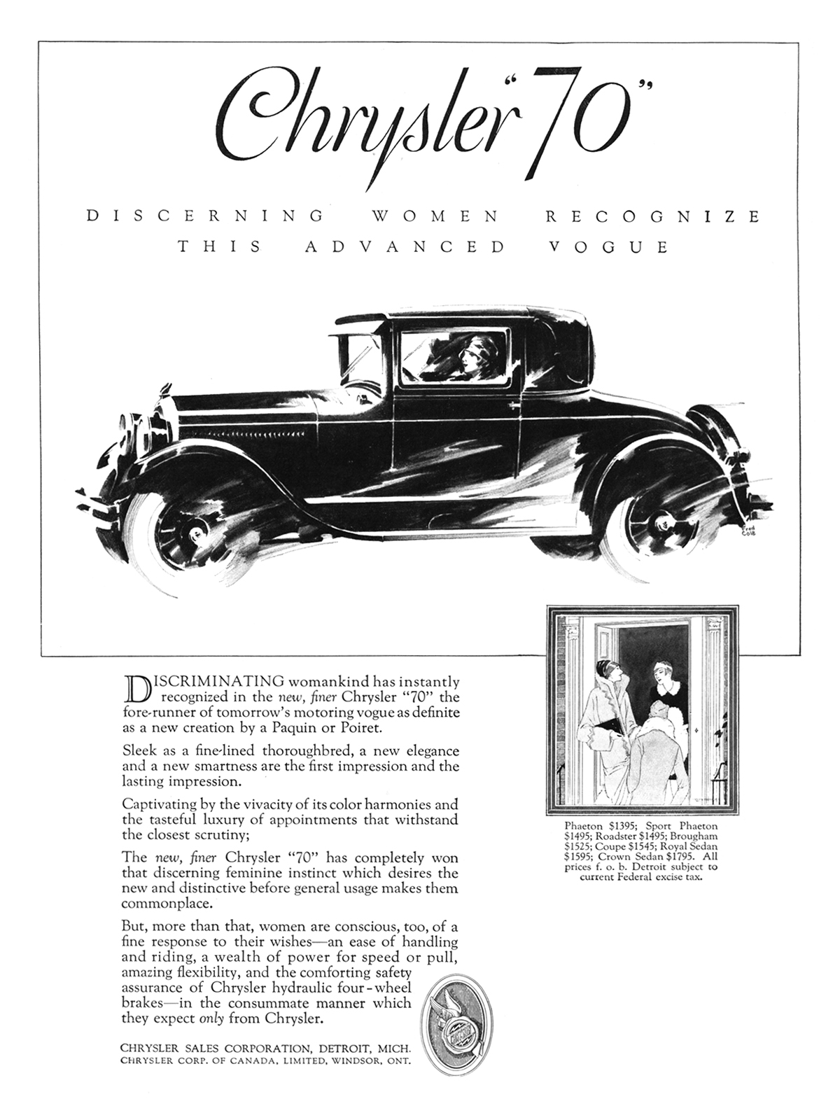 Chrysler "70" Ad (January, 1927) - Illustrated by Fred Cole and Edwin Dahlberg
