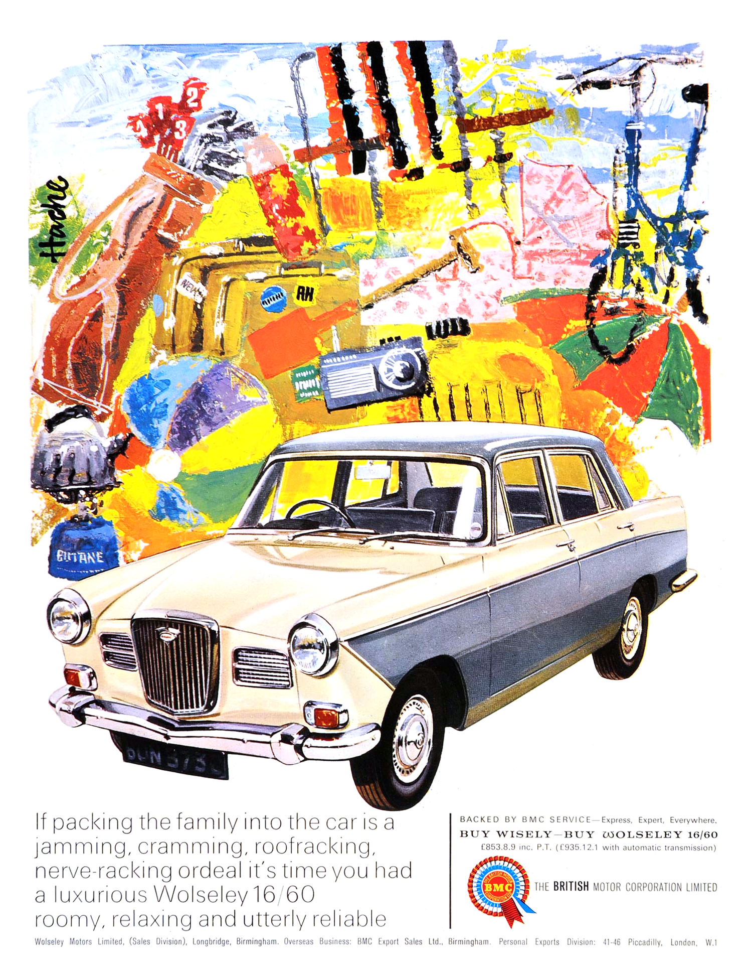 BMC Wolseley 16/60 Advertising (1967): Illustrated by Hache