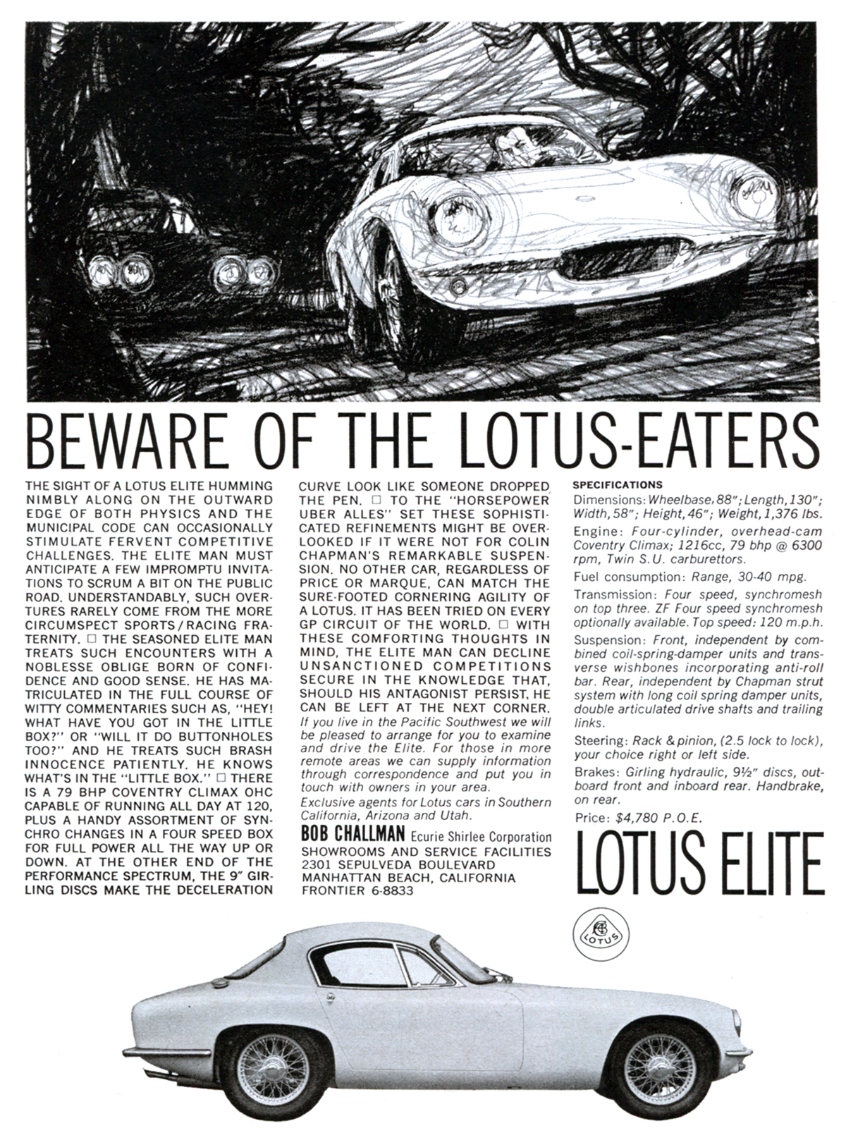 Lotus Elite Coupe Ad (1963) - Beware of the Lotus-Eaters