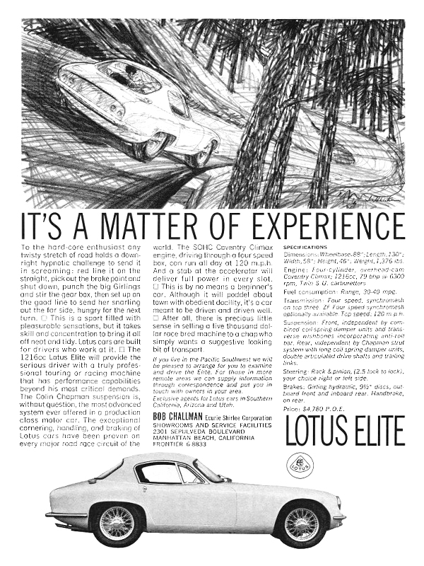 Lotus Elite Coupe Ad (1963) - It's a matter of experience