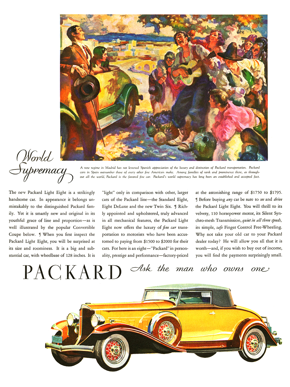 Packard Light Eight Convertible Coupe Ad (May, 1932): Madrid, Spain