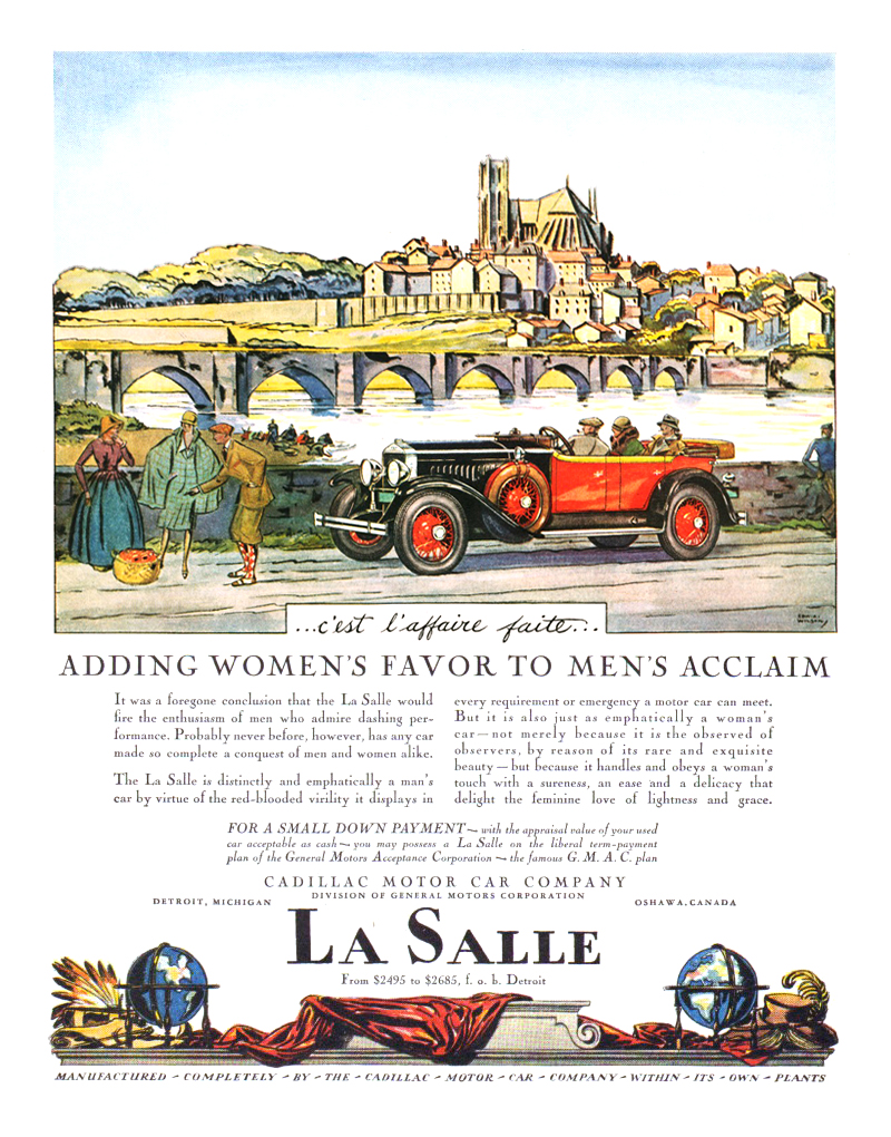 Cadillac/LaSalle Ad (July, 1927): c'est l'affaire faite... - Illustrated by Edward A. Wilson