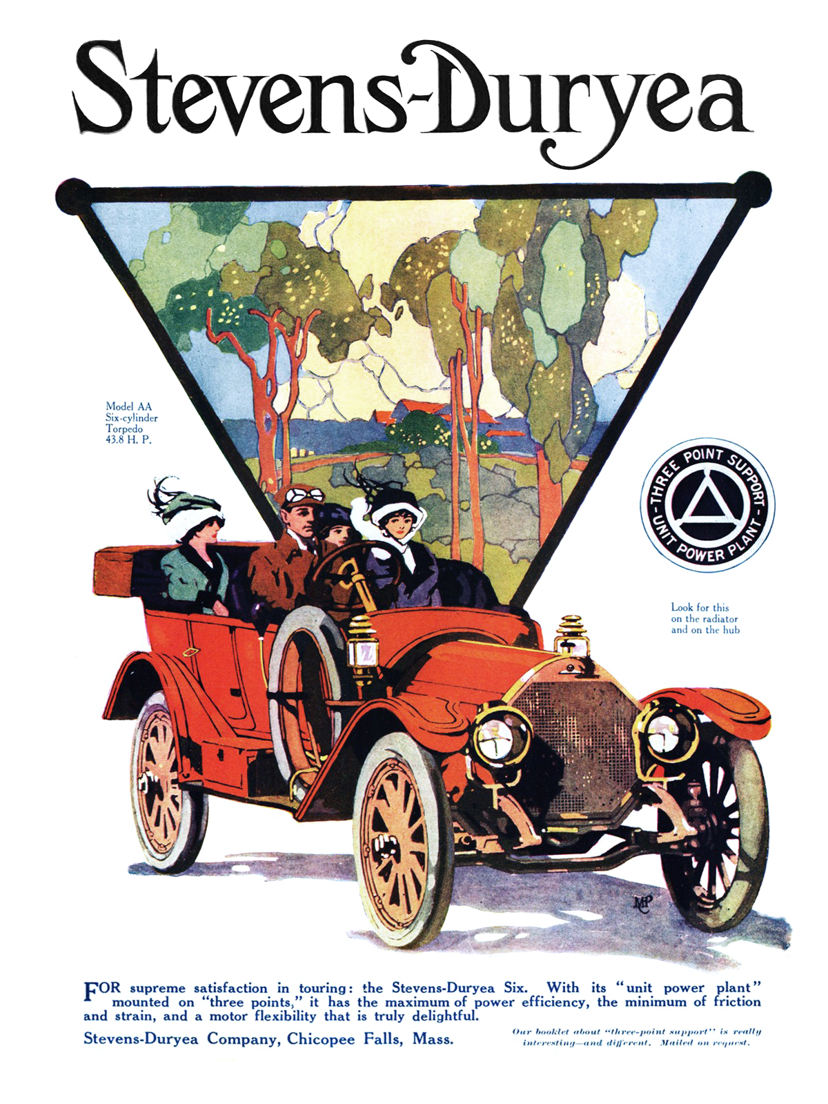 Stevens-Duryea Model AA Six-cylinder Torpedo 43.8 H.P. Ad (December, 1911)