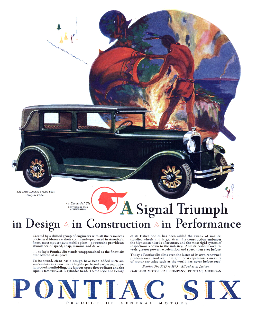 Pontiac Six Ad (October, 1928): Sport Landau Sedan, Body by Fisher - A Signal Triumph in Design, in Construction, in Performance