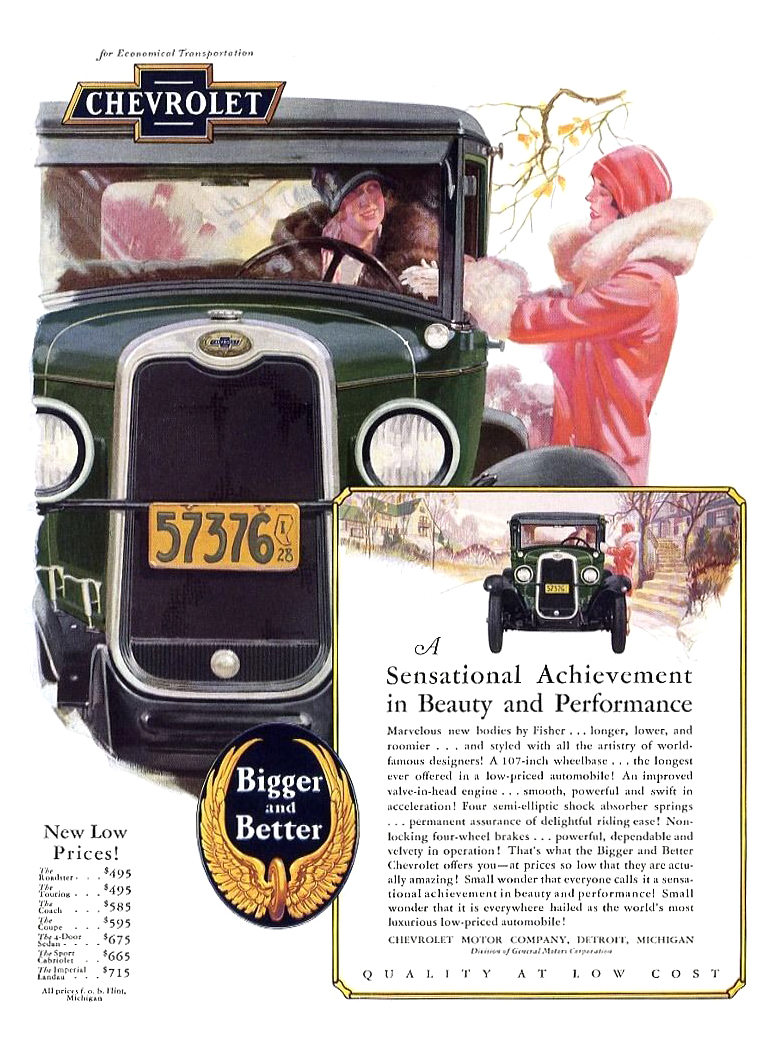 Chevrolet Ad (February-March, 1928): A Sensational Achievment in Beauty and Performance