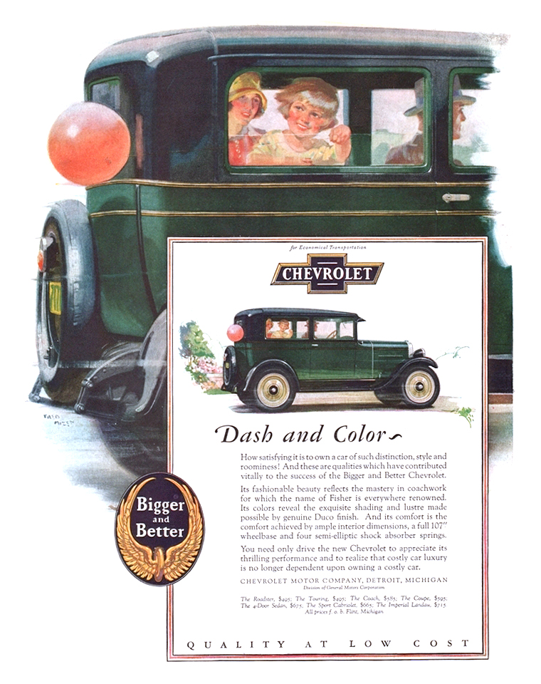 Chevrolet Ad (April-June, 1928): Dash and Color - Illustrated by Fred Mizen