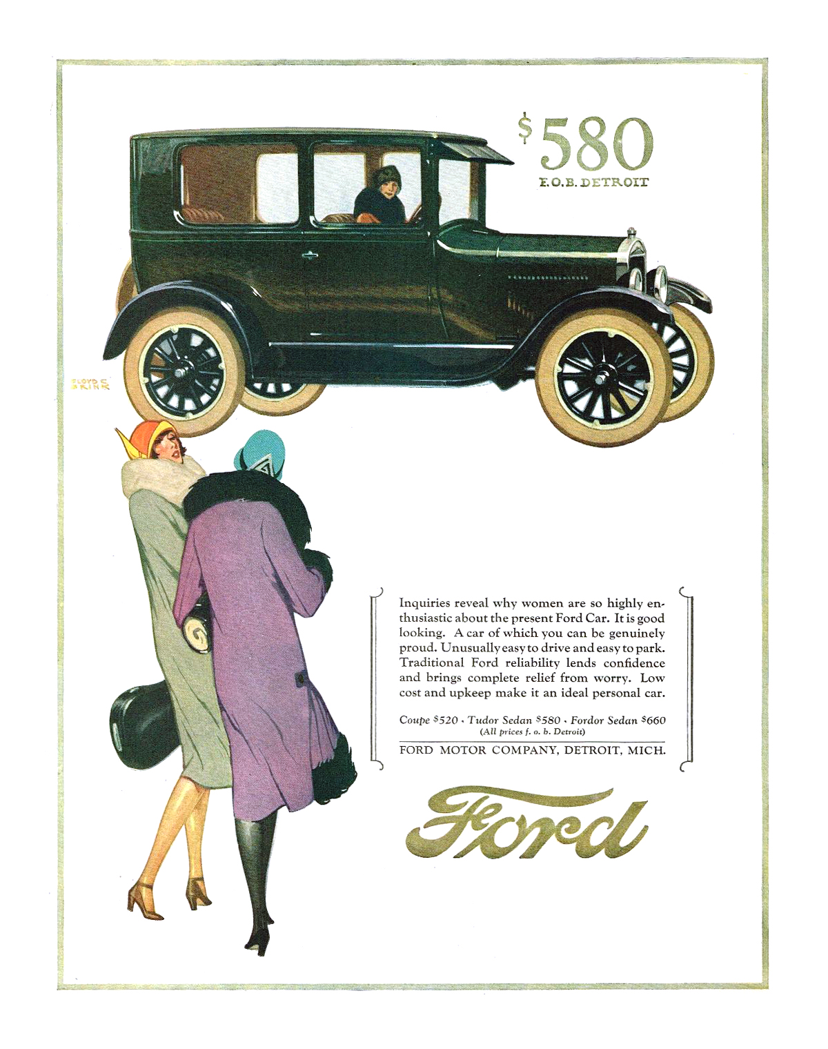 Ford Model T Ad (February, 1926): Tudor Sedan - Illustrated by Floyd Brink