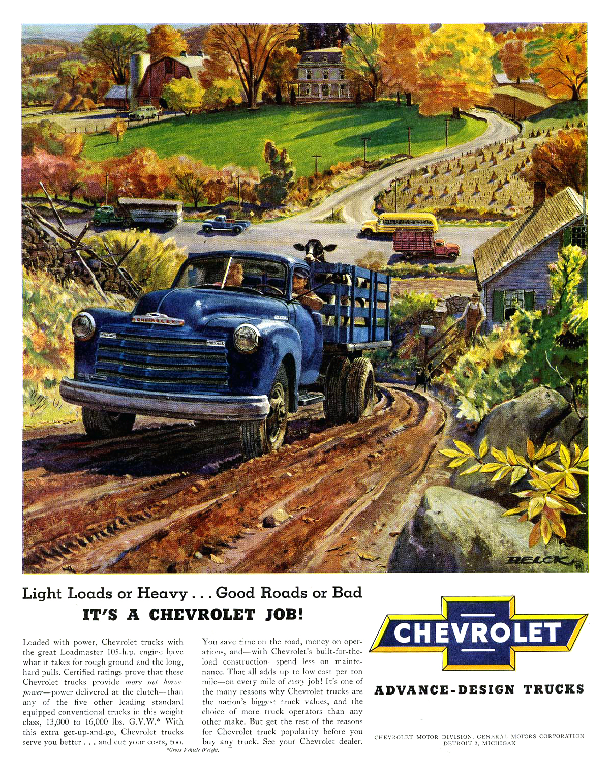 Chevrolet Trucks Ad (October, 1950): Illustrated by Peter Helck