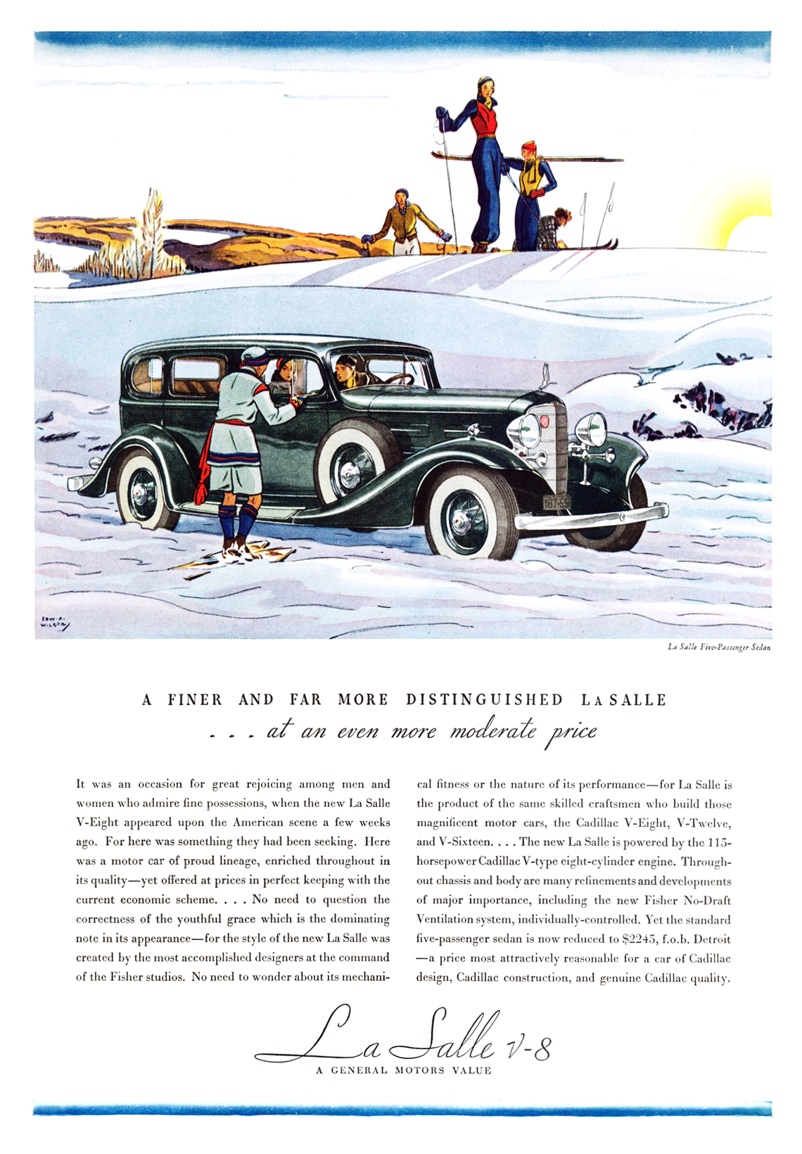 La Salle V-8 Five-Passenger Sedan Ad (February, 1933) – Illustrated by Edward A. Wilson