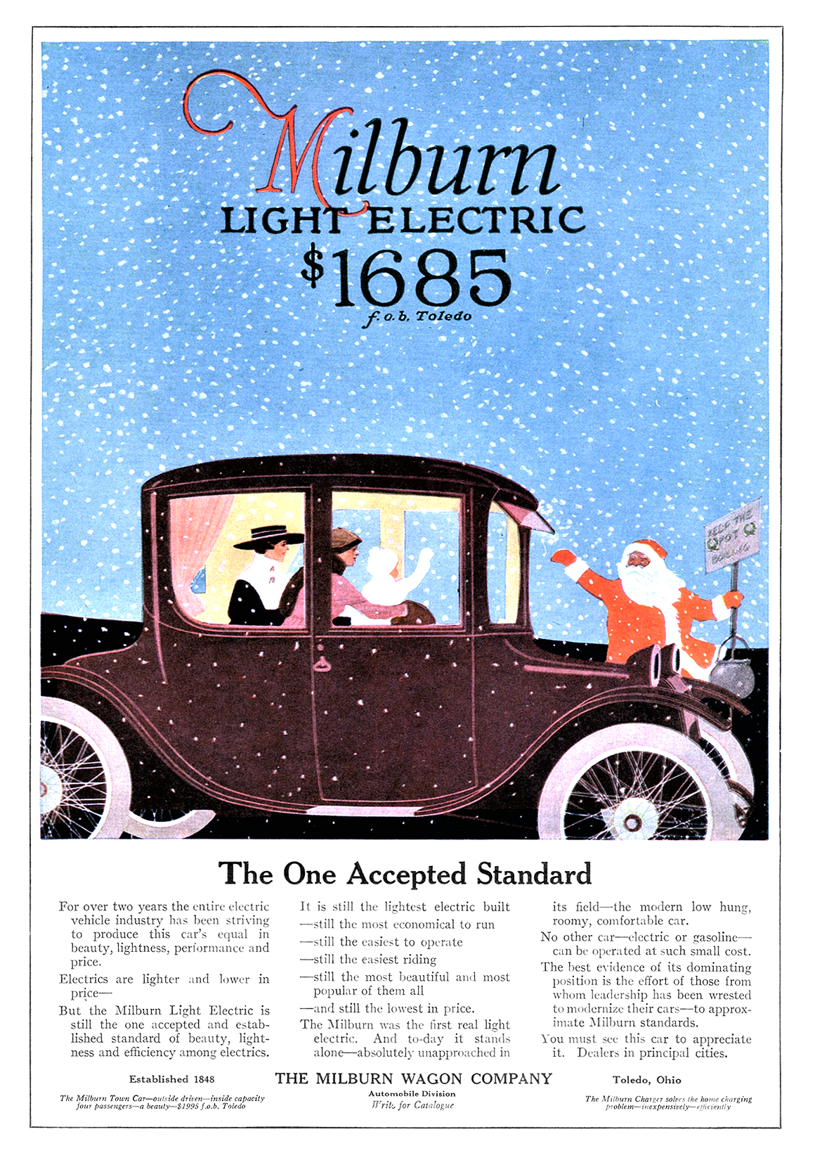 Milburn Light Electric Ad (December, 1916) - The One Accepted Standard