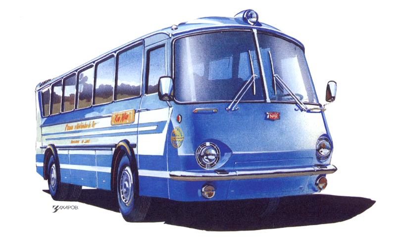 ЛАЗ Украина–67 (Опытный образец), 1967 – Рисунок А. Захарова / Из коллекции «За рулём» 1987-7
