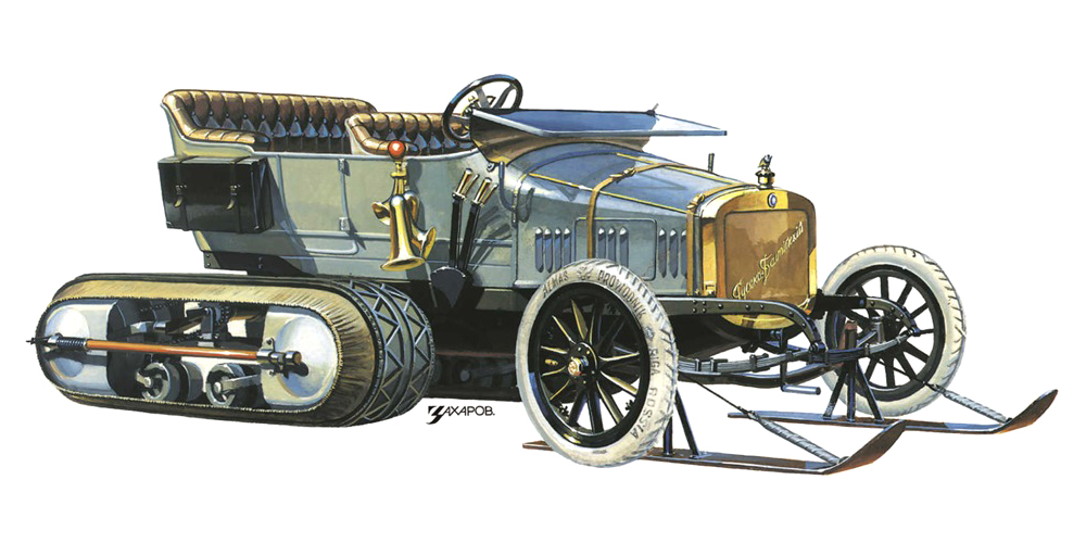 Руссо-Балт С24/40 (IV серии на полугусеничном ходу А. Кегресса), 1913 – Рисунок А. Захарова / Из коллекции «За рулём» 1983-4