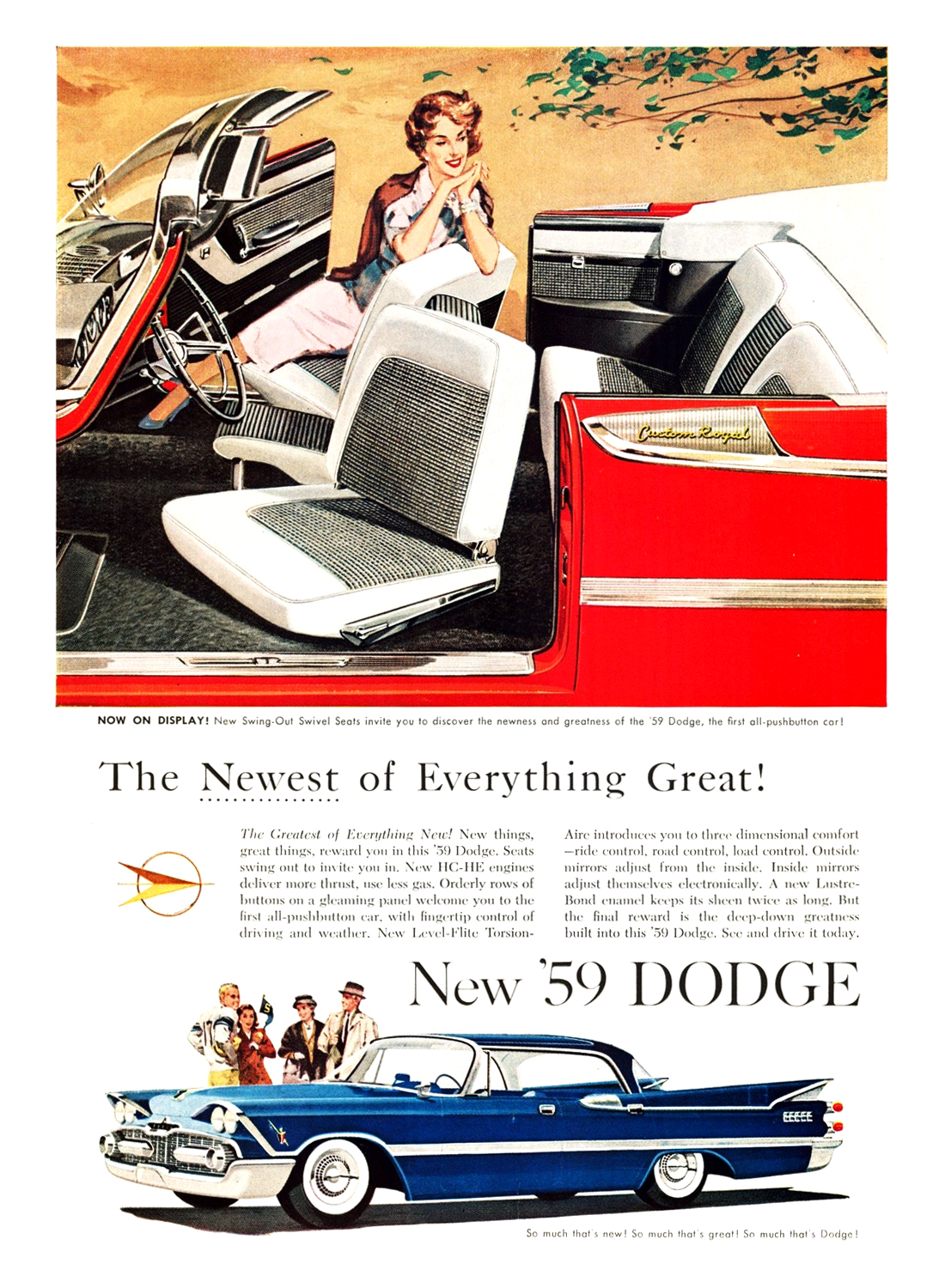 Dodge Custom Royal Lancer Convertible and 4-Door Ad (October, 1958) - The Newest of Everything Great!