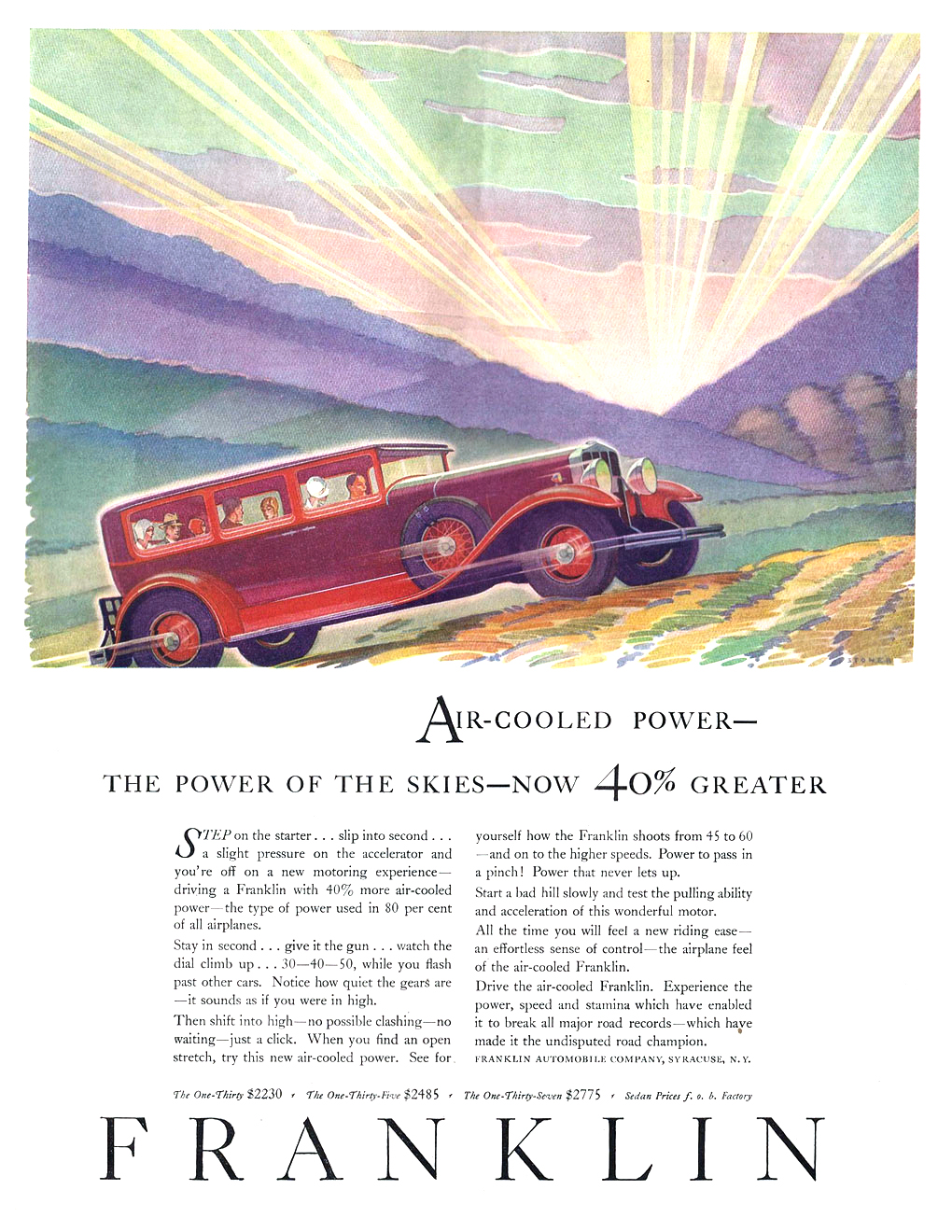 Franklin Sedan Ad (September, 1929): Illustrated by Elmer Stoner