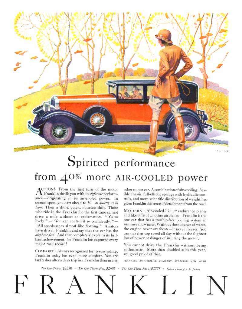Franklin Sedan Ad (October, 1929): Illustrated by Elmer Stoner