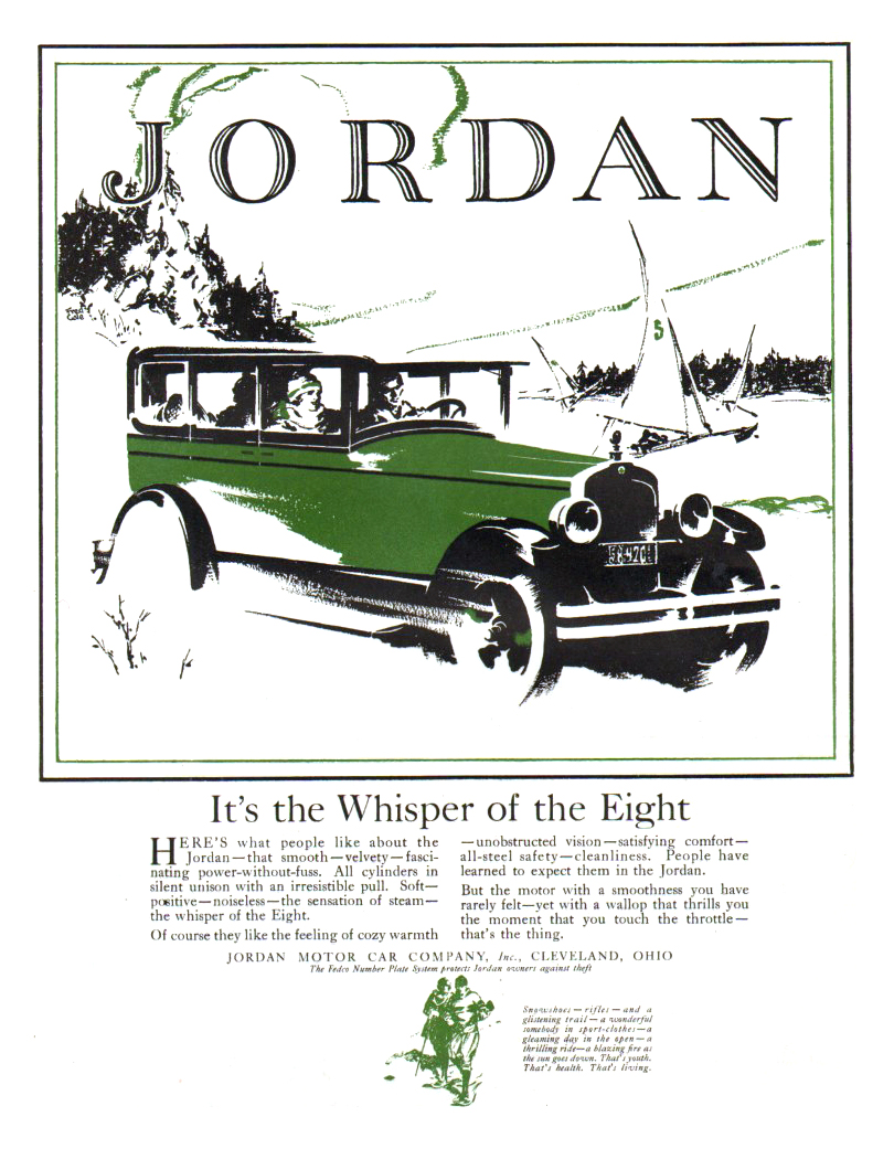 Jordan Line Eight Ad (December, 1926): It's the Whisper of the Eight - Illustrated by Fred Cole