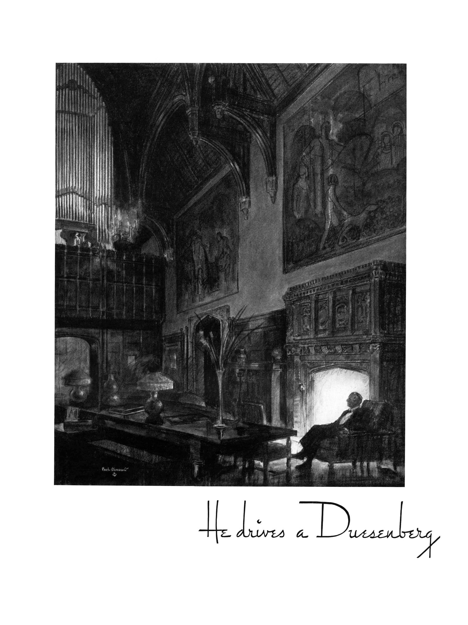 Duesenberg Ad (June, 1935): He Drives a Duesenberg - Illustrated by Paul Gerding