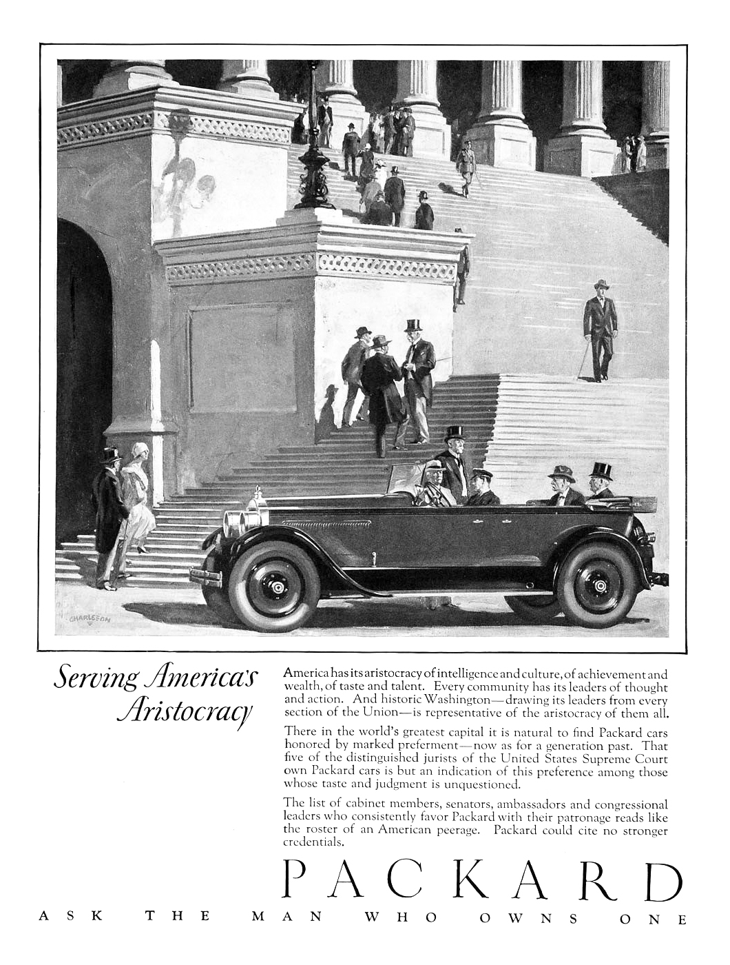 Packard Ad (July-August, 1926): Serving America's Aristocracy - Illustrated by  Malcolm Daniel Charleson