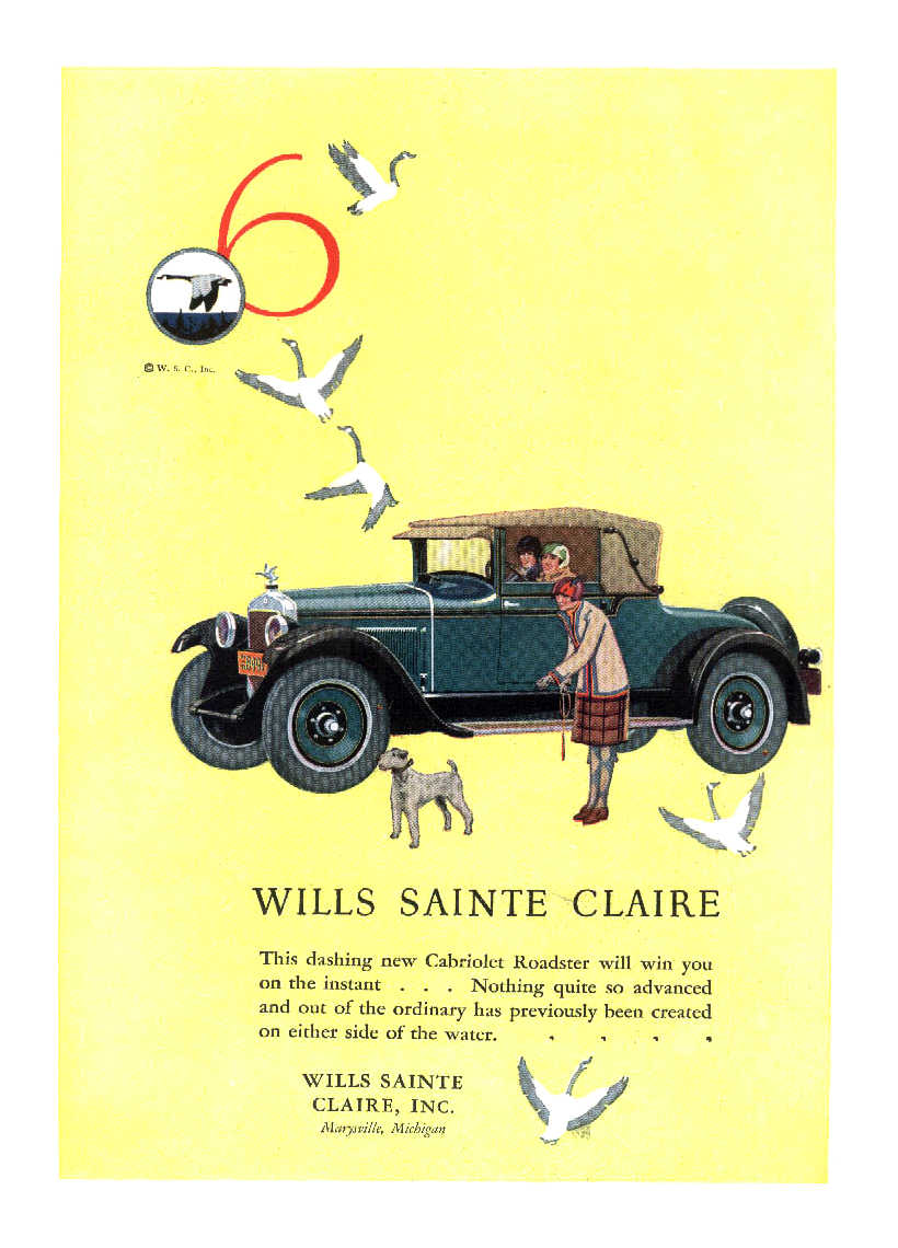 Wills Sainte Claire Six Cabriolet Roadster Ad (January-February, 1926)