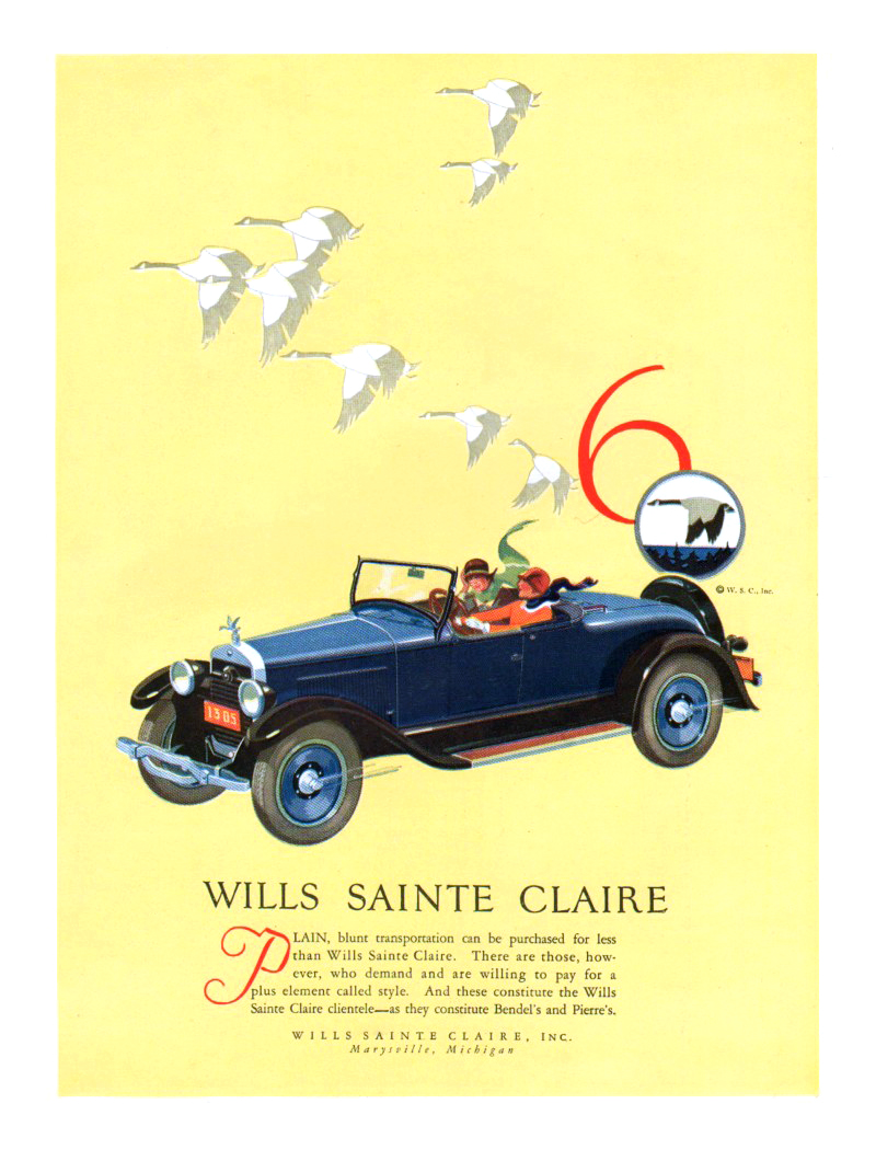 Wills Sainte Claire Six Roadster Ad (September, 1926)
