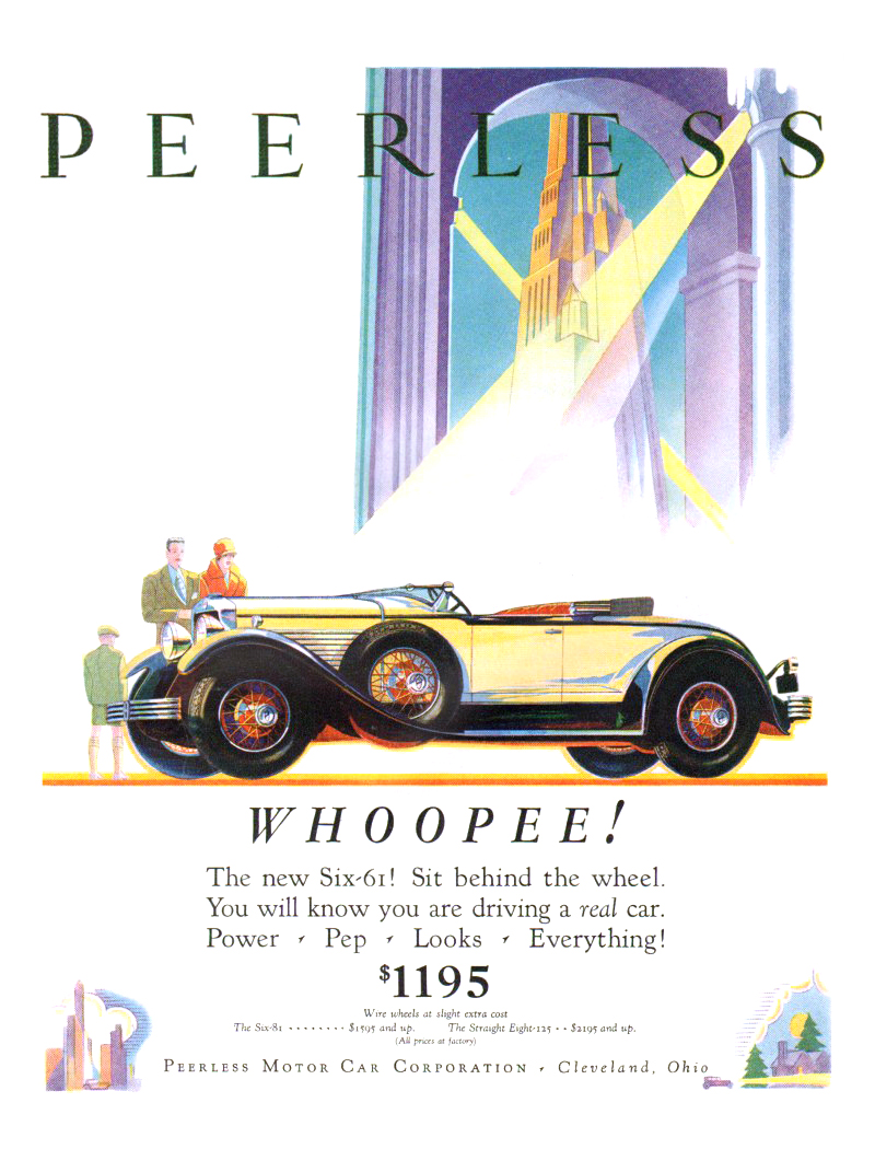 Peerless Six-61 Roadster Ad (April, 1929): Whoopee!