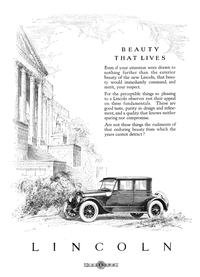 Lincoln Ad (March, 1923) - Beauty That Lives