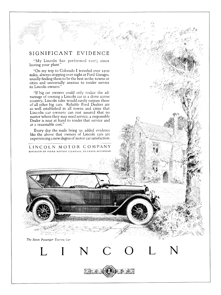 Lincoln Seven Passenger Touring Car Ad (June, 1923) - Significant Evidence