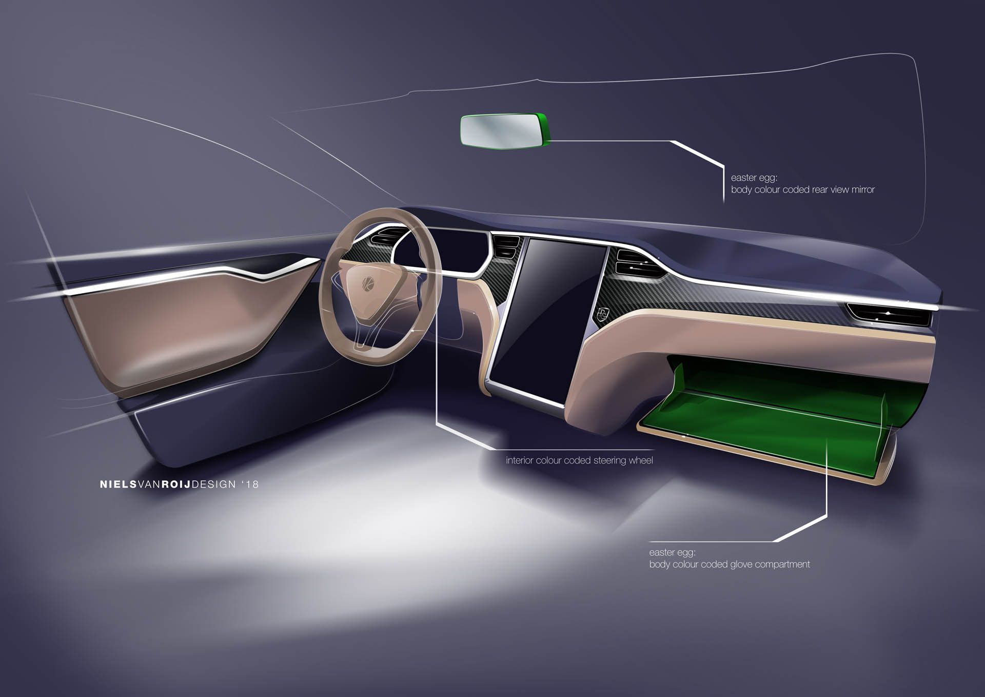 Tesla Model S Shooting Brake - Interior - Design Sketch by Niels van Roij (2018)