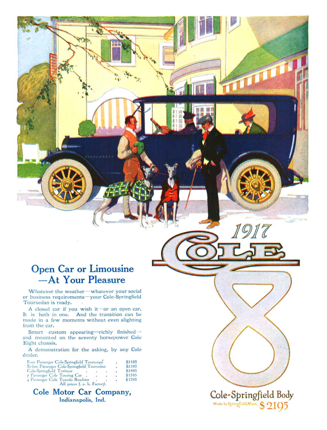 1917 Cole-Springfield Eight Seven-Passenger Toursedan Ad - Open Car or Limousine — At Your Pleasure