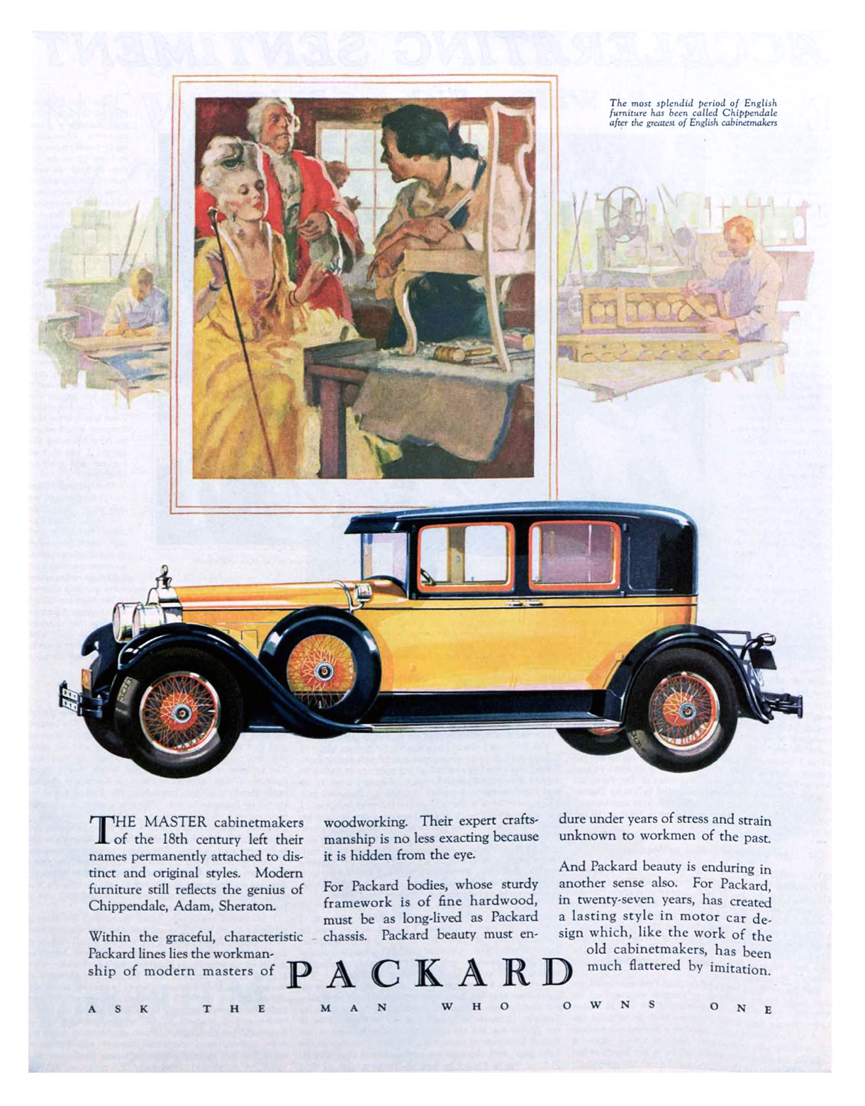 Packard Ad (January, 1928) - The most splendid period of English furniture has been called Chippendale after the greatest of English cabinetmakers