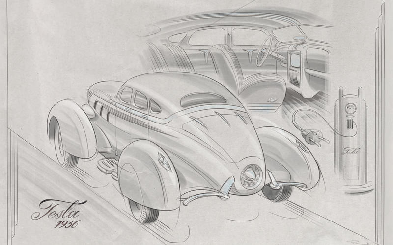 1936 TESLA MODEL C (TESLA MODEL S) – Очень стильная фантазия о том, как выглядела бы некая Tesla Model C в 1936 году.