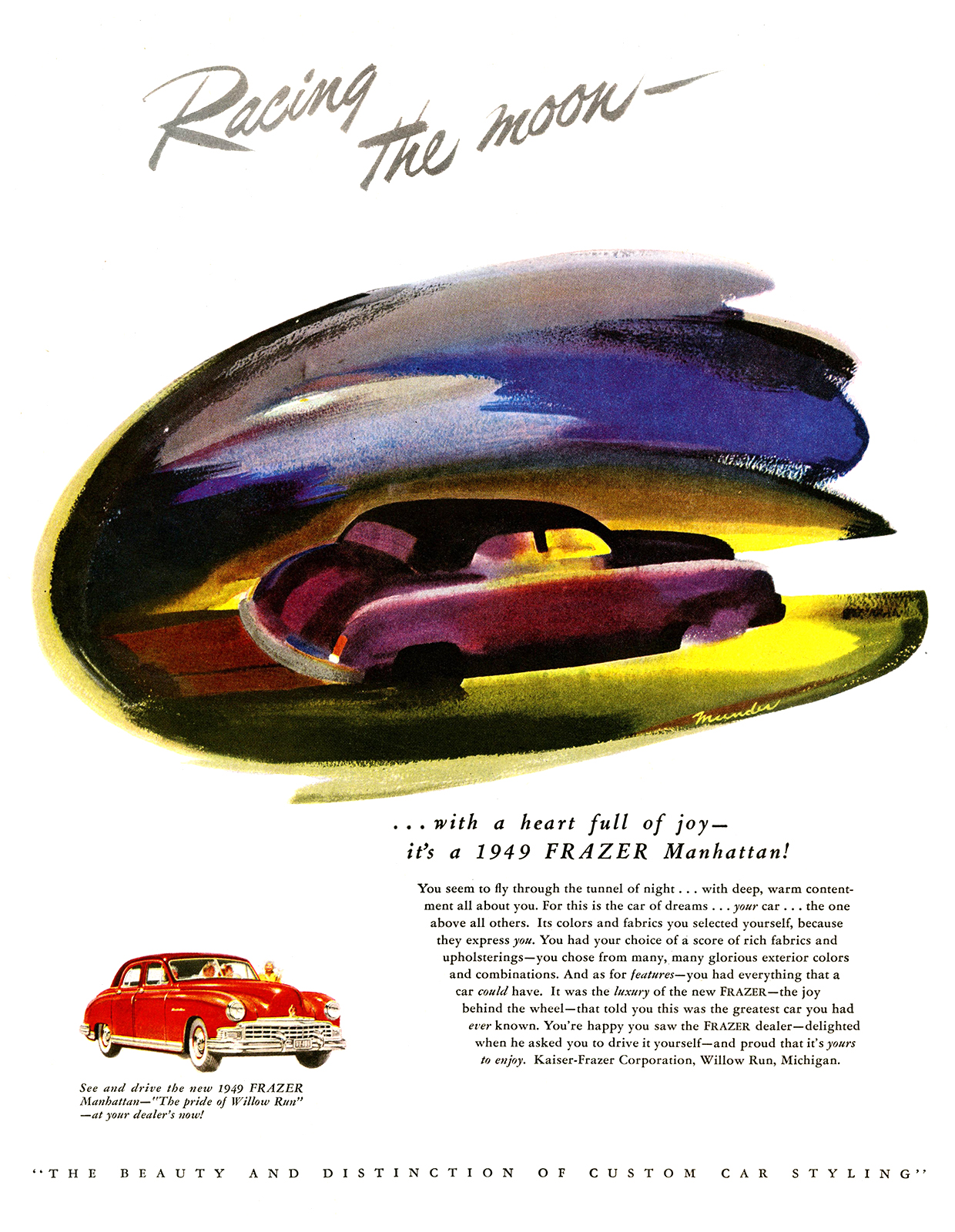 1949 Frazer Manhattan Ad (October, 1948) - Racing the moon