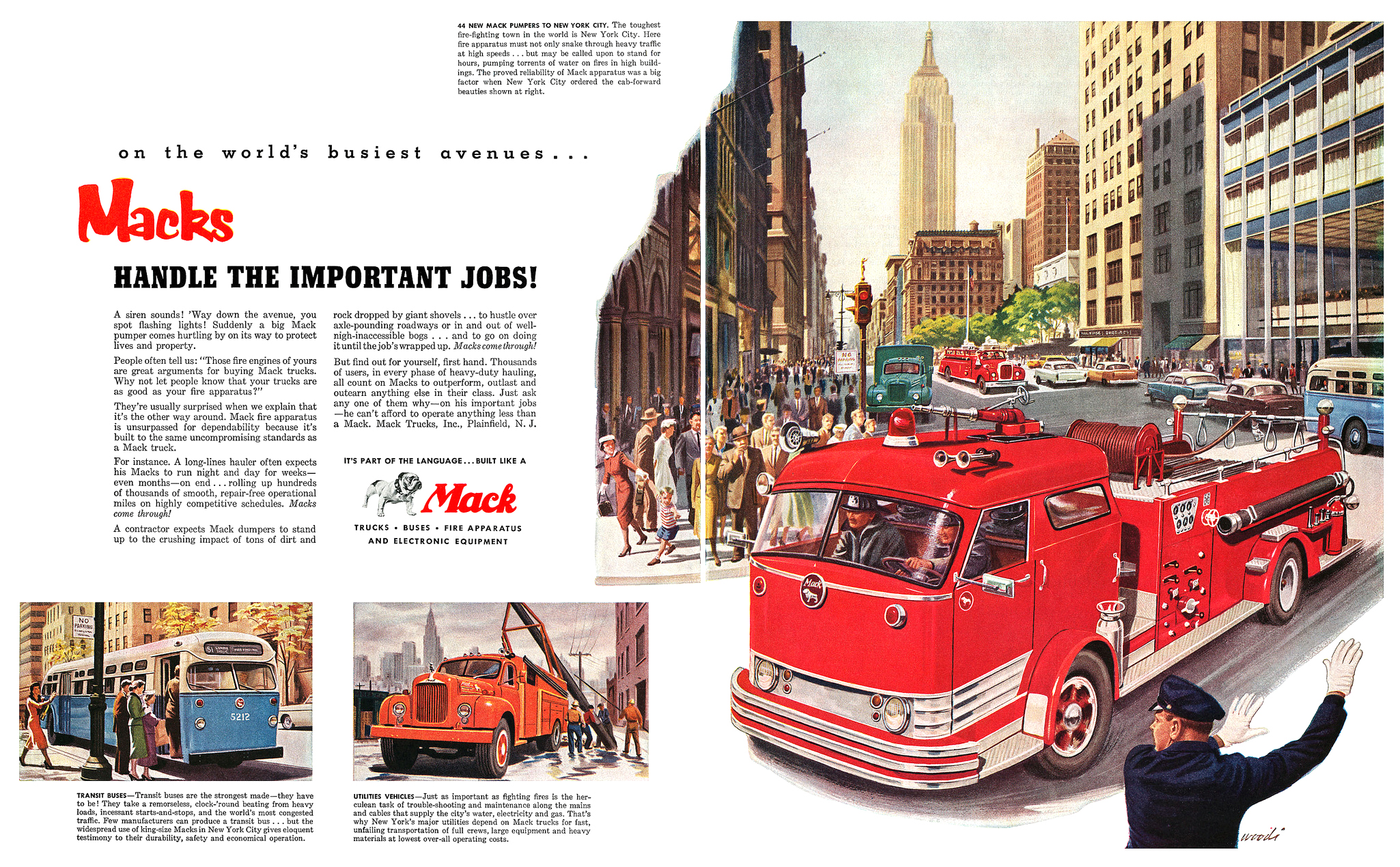 Mack Ad (September, 1957): Mack Handle the Important Jobs! - Illustrated by Woodi Ishmael