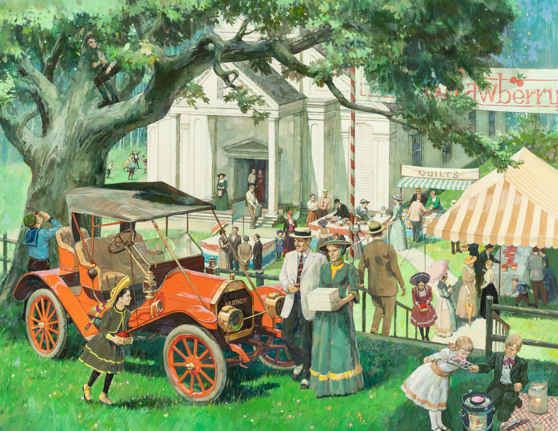 1909 Hudson Roadster: Strawberry Festival - Calendar illustration by Kenneth Riley