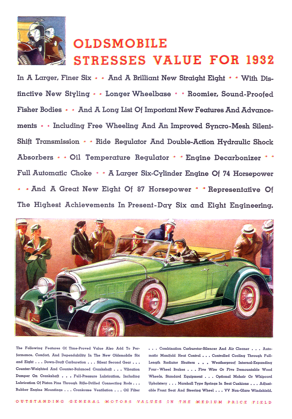 Oldsmobile Ad (February–March, 1932): Oldsmobile Stresses Value for 1932