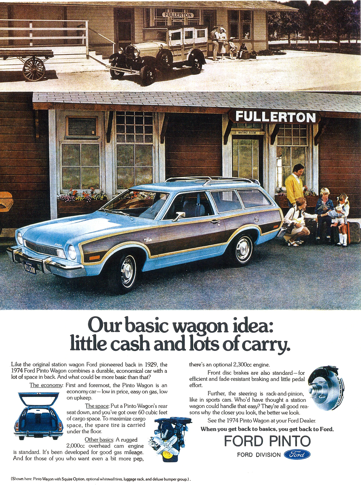 Ford Pinto Wagon with Squire Option Ad (1973–1974) - Our basic wagon idea: little cash and lots of carry