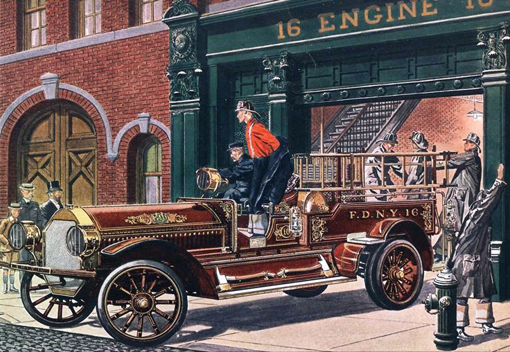 1911 Seagrave 6 cyl., Chemical-Hose Truck - Illustrated by Leslie Saalburg