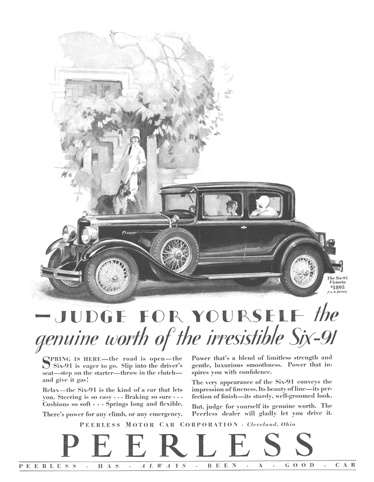 Peerless Six-91 Victoria Ad (April, 1928)