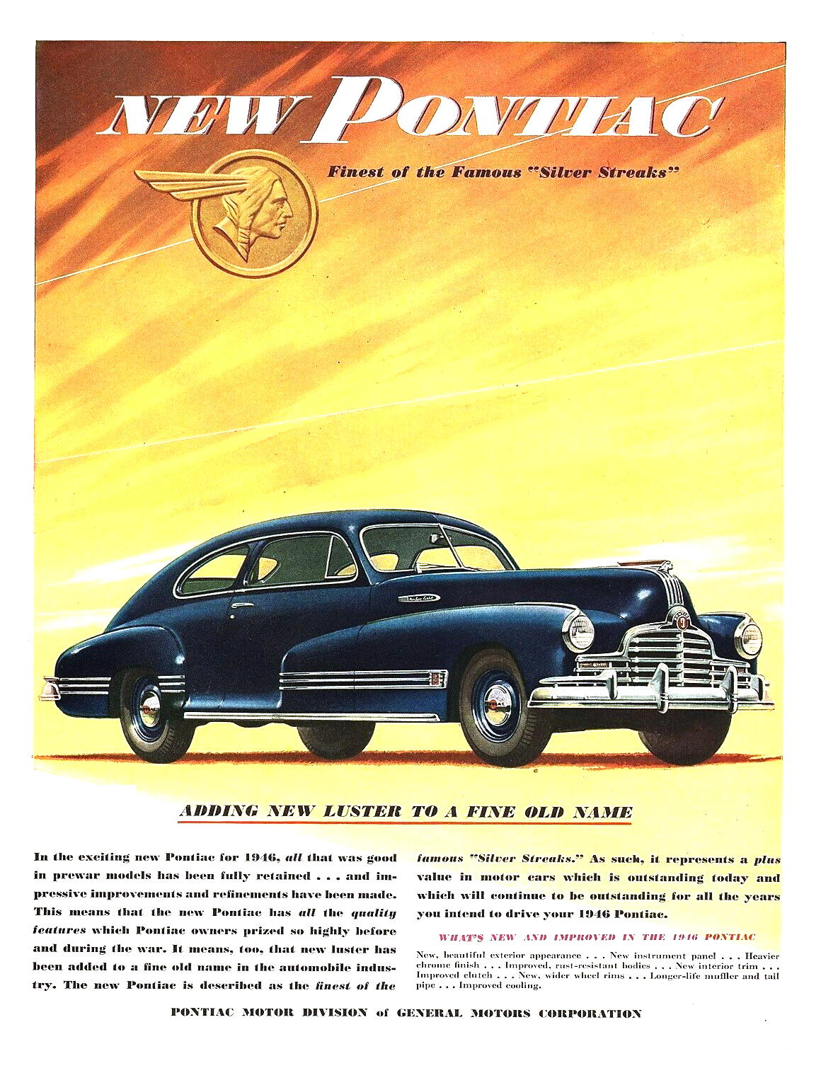 Pontiac Streamliner Sedan-Coupe Ad (December, 1945 - January, 1946): Adding New Luster to a Fine Old Name