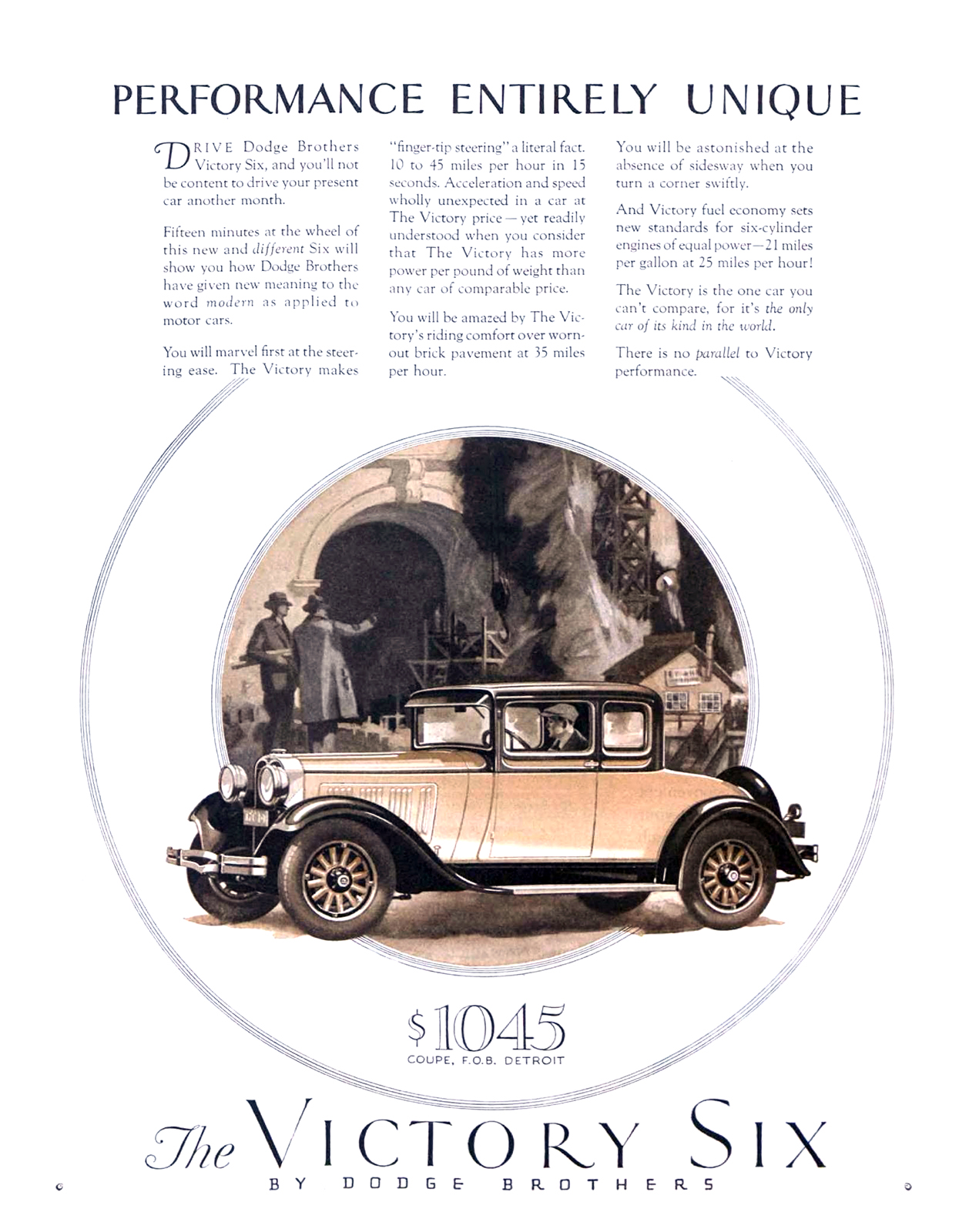 Dodge Brothers Victory Six Coupe Ad (April, 1928): Performance entirely unique