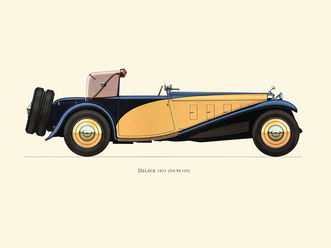 1933 Delage D8 SS 100 - Illustrated by Hans A. Muth