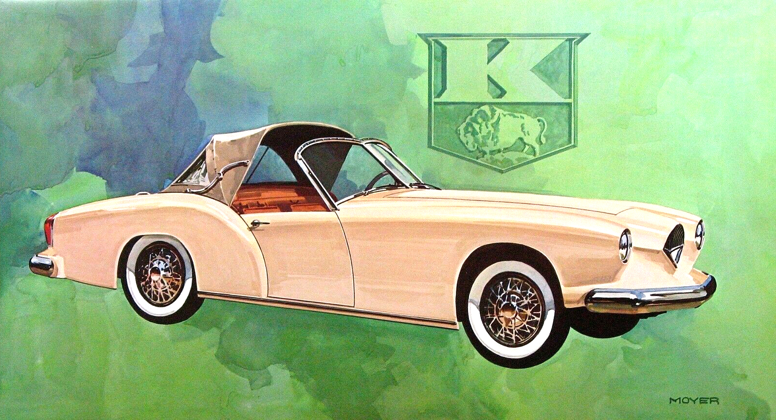  1952 Kaiser-Darrin — First production car to have fiber-glass reinforced plastic body: Illustrated by Robert M. Moyer